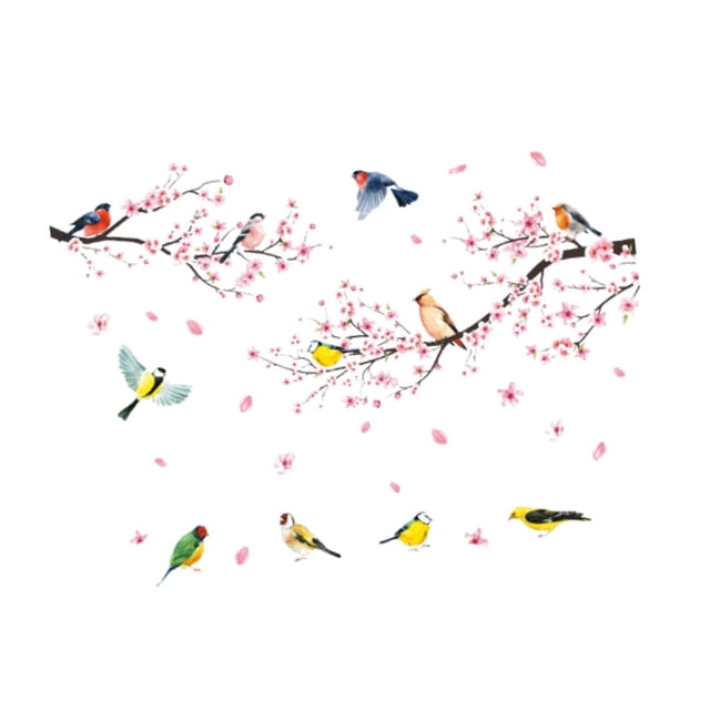 Calcomanías de de ramas de , impermeables, modernas, con diseño de pájaros y flores, para pared, para oficina, fiesta, TV, fondo, guardería. 130x95cm