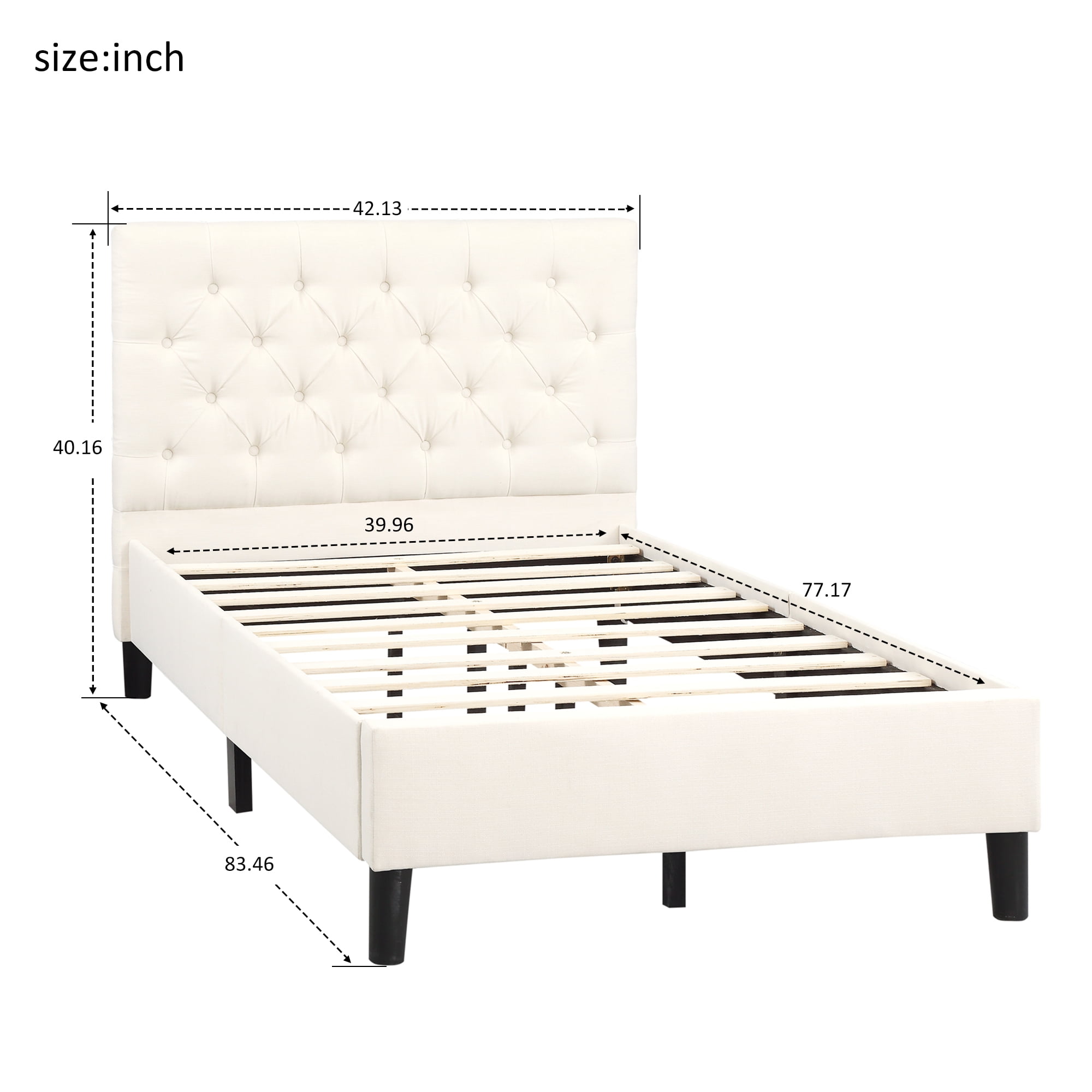 Kepooman Twin Size Modern Upholstered Linen Platform Bed with Headboard, 83.6" x 42.13" x 40.16", Beige Kepooman Twin Size Modern Upholstered Linen Platform Bed with Headboard, 83.6" x 42.13" x 40.16", Beige