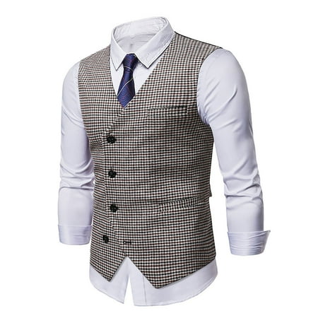

Men s Plaid Business Suit Vests Tuxedo Suit Waistcoat Dress Vest Slim Fit Jacket Single-breasted Sleeveless Vests Fahsion Casual Regular Fit Jackets for Wedding Party