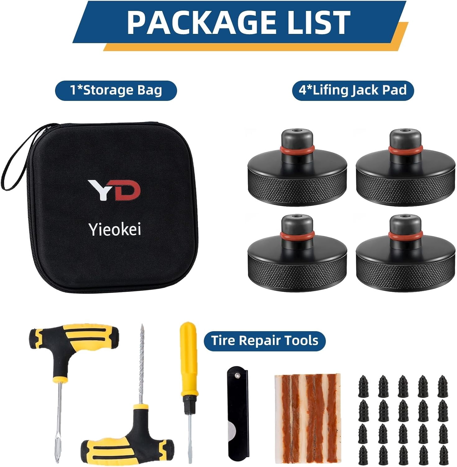 Jack Pads Lifting Jack Pad for Tesla Model 3/Y/S/X Tesla Pucks Accessories with Tire Repair Tools Kit for Tesla Vehicles 2016 to 2026,4 Pucks with Storage Case