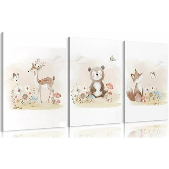 Woodland Animal Nursery Canvas Wall Art Wild Watercolor Animals Paintings Pictures Wall Decor Fox Bear Deer Poster Printing Artwork for Boys Room Girls Room Home Decoration