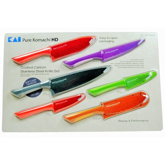 Pure Komachi HD - 6 Coated Carbon Stainless Steel Knives with Matching Sheaths