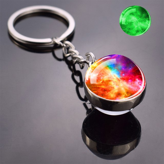 Glow In The Dark Multicolor Planet Galaxy Keychain Universe Key Chain Outer Space Astronomical Jewelry Glass Ball Keyring tzw