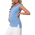 thumbnail image 4 of INSPIRE CHIC Women's Maternity Spring Top Short Sleeve Pullover Tops Basic Ribbed Knit Slim Fitted Casual Shirts 2026 XL Blue, 4 of 5