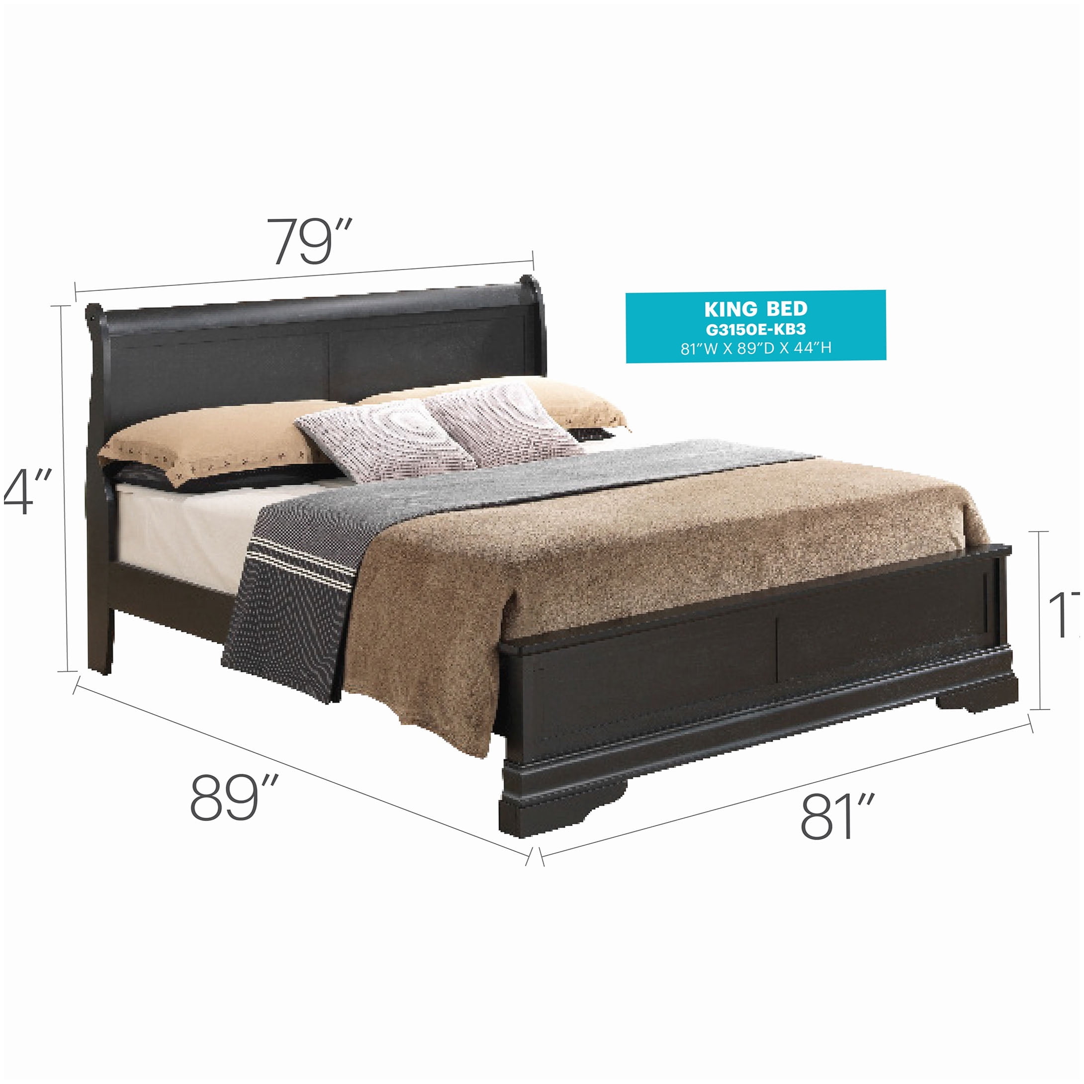 Strong King Size Platform Bed, Black Traditional Frame with Under Bed Storage & Center Support