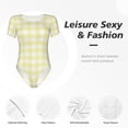 thumbnail image 6 of Balery Lemon Yellow Checkboard Women's Short Sleevee Crew Neck Bodysuit Tops Short Sleeve Tops Basic-Medium, 6 of 9