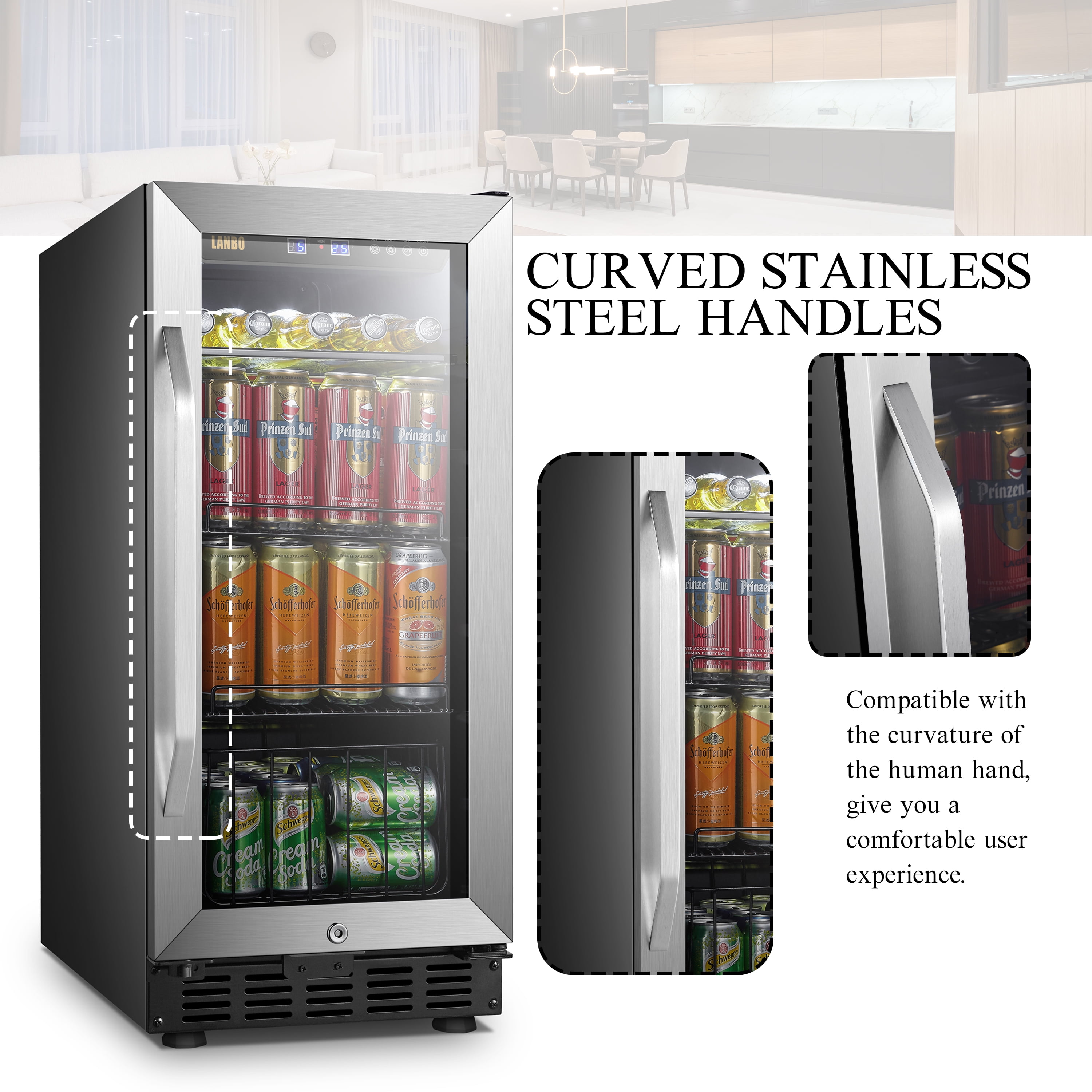 Lanbo 76 Cans Under Counter Compressor Beverage Cooler Refrigerator, 15 inch Width