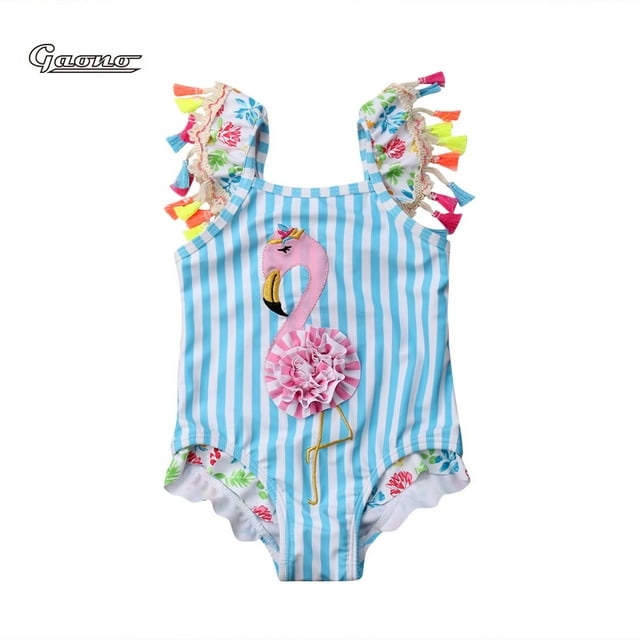 EYIIYE Girls One Piece Swimsuit 3D Printed Tassels Ruffle Stripe Swimwear