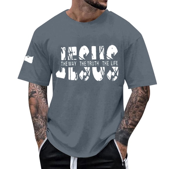 Telankuip Christian Faith T-Shirts for Men God Religious Cross Bible Verse Inspirational Tops Oversized Crewneck Short Sleeve Graphic Tees for Daily Wear 2-Navy XL