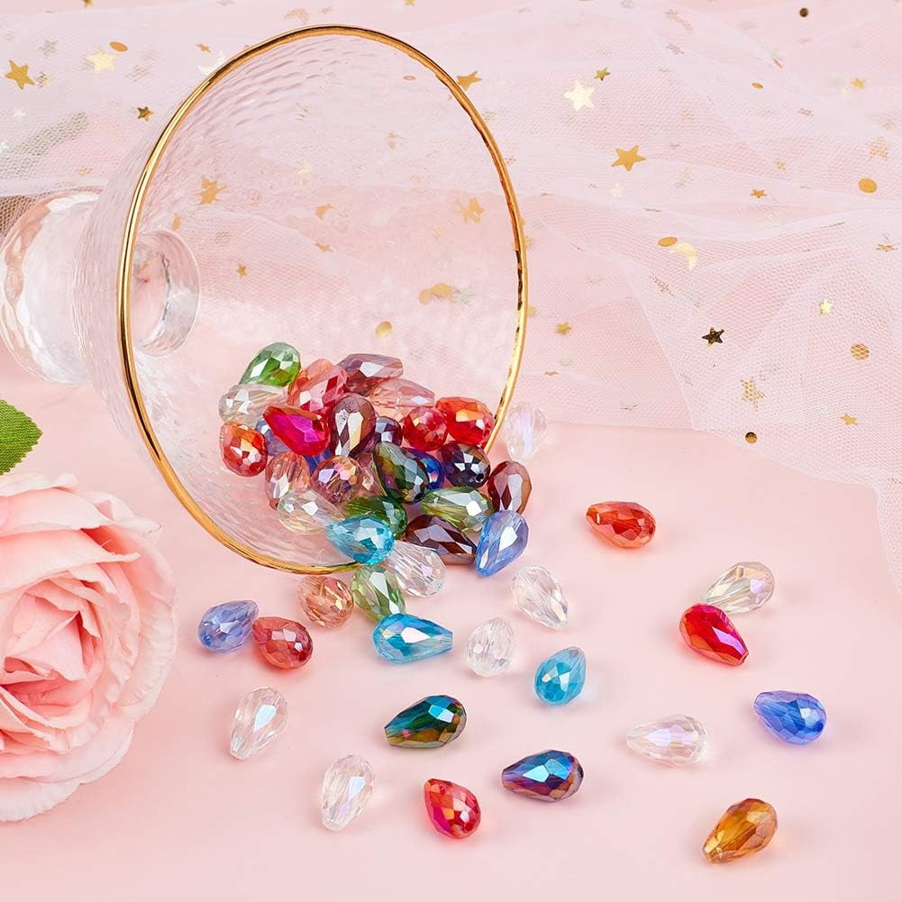 10strands 10 Strands Faceted Drop Glass Beads Strands Mixed Color 15x10mm Hole: 1mm; About 28pcs/Strand 16"