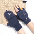thumbnail image 4 of 2 pares de guantes de invierno para mujer, manoplas de lana cálidas, guantes convertibles sin dedos, sin puntas de los dedos 940, 4 of 5