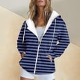 thumbnail image 2 of Xudanell Womens Tops Thickened Jacket Hooded Coat Color Stripes Sweatshirt Zip up Hoodie Navy M, 2 of 5