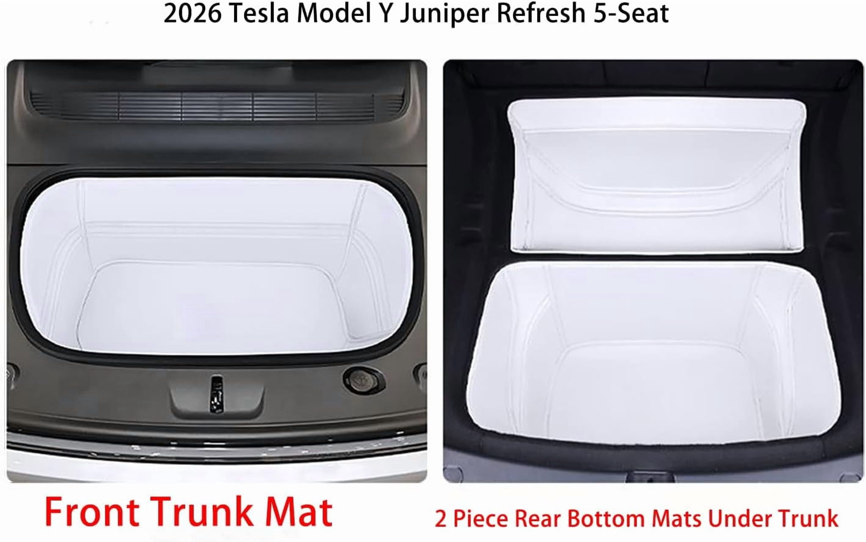 ZYCHUANGYING Fit Tesla Model Y 2026 Juniper Refresh Full Cover Frunk Mat & Rear Lower Trunk Storage & Inner Storage Mat White Premium Leather Waterproof & Custom Fit