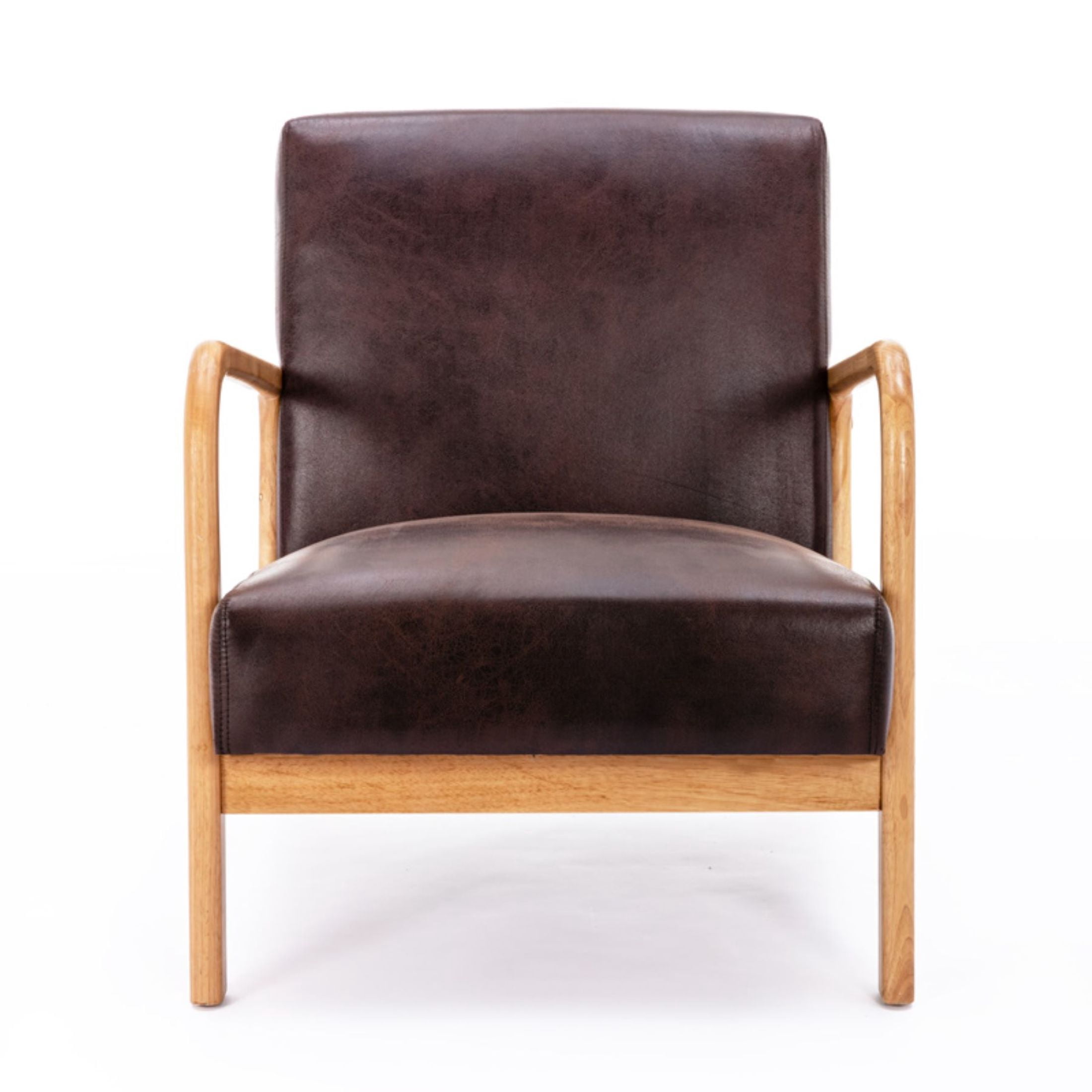 GDF Studio 32.7" Mid-Century Modern Accent Chair with Open Wood Frame, Microfiber Upholstery, Dark Brown