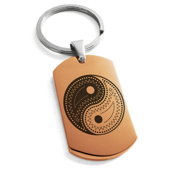 Stainless Steel Paisley Yin Yang Engraved Dog Tag Keychain Keyring