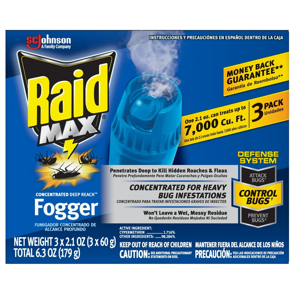 Raid Max Deep Reach Concentrated Fogger, Kills Bugs, 2.1 oz, 3 Cans
