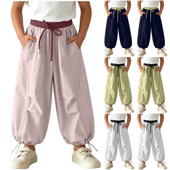 Nilvkv Boys Baggy Pants, Boys Pants, Contrast Drawstring Waist on Lightweight Pleated Cuffed Joggers, great pick for Outdoor Activities Beige 2-3 Years