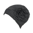 thumbnail image 4 of TISHITA For Ladies Solid Elastic Flower Hat Turban Chemo Cancer Hair Loss Cap Head Wrap dark grey, 4 of 8