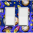 thumbnail image 1 of Metal Light Switch Wall Plate Outlet Cover (Spaceship UFO Astronaut Rocket Outerspace Star Blue Purple - Double Rocker), 1 of 2
