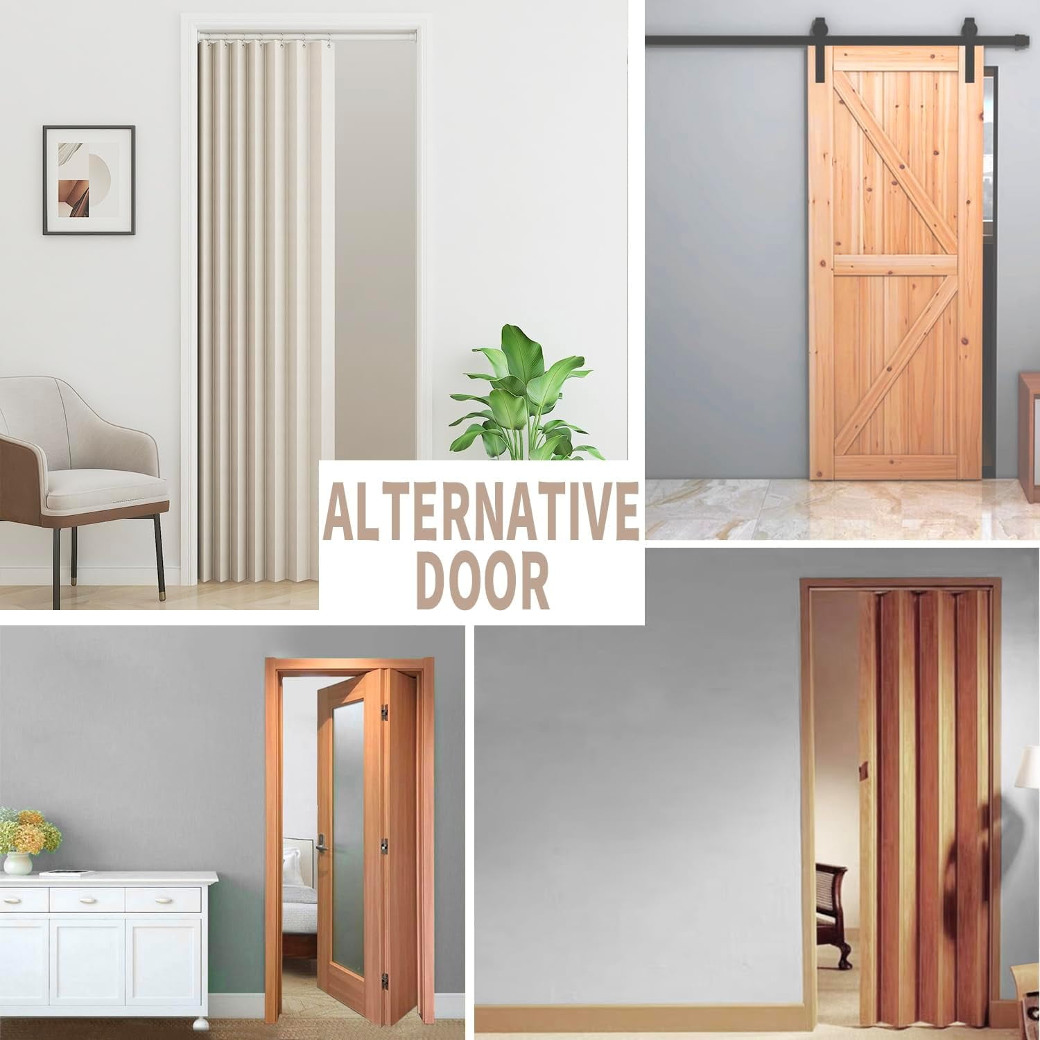 Accordion Closet Curtains, Pleated Door Curtain for Room Divider, 1 Panel, 39" W x 78" L, Beige, Space-Saving Folding Door Solution