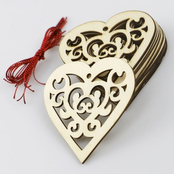Heart Shaped Wood Chips, Gaqring 10Pcs Wooden Heart Pendants for Wedding Decoration, 80mm 2mm Thick Plywood Crafting Painting Hanging Carving Templates