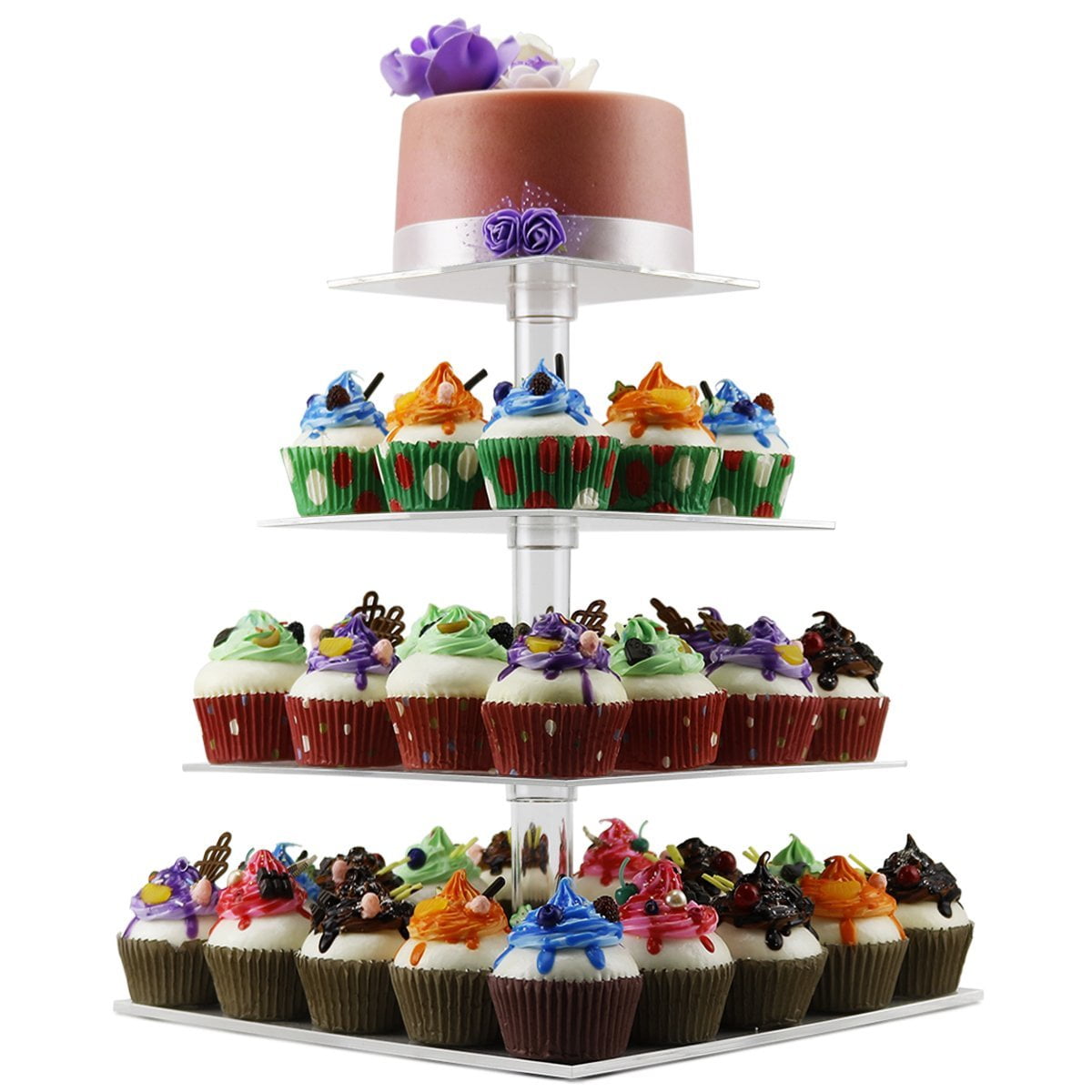 4 Tier Cupcake Holder Stand,Square Clear Acrylic Cupcake Display Riser