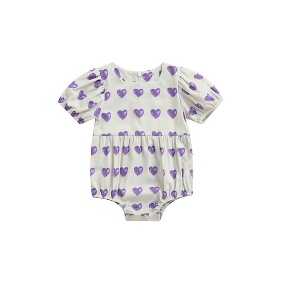 Qmyliery Baby Girls Summer Romper, Short Sleeve Heart Valentine’s Style Romper Gift