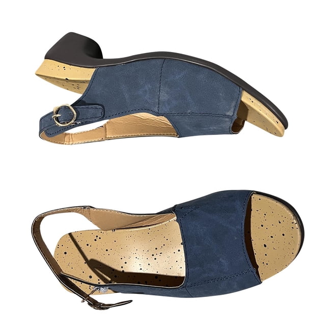 Cómodos y elegantes zapatos de tacón bajo grueso para mujer, sandalias de tacón grueso de verano, zapatos informales con punta abierta y hebilla Wmkox8yii nm8011