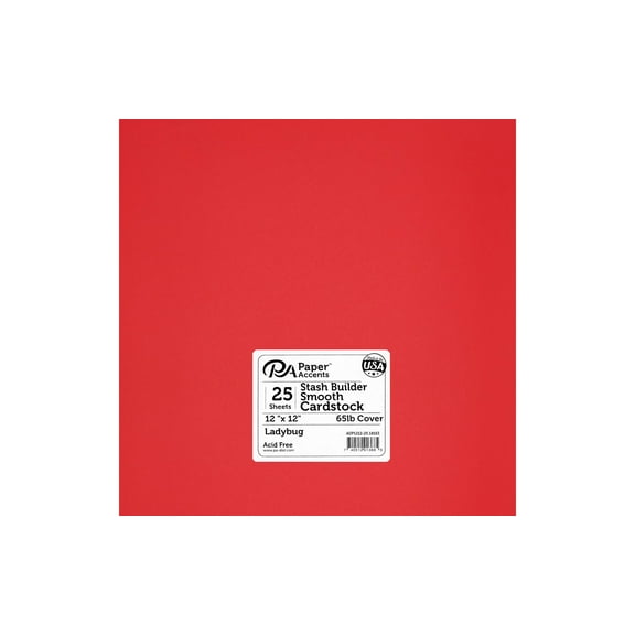 PA Paper Accents Smooth Cardstock 12” x 12” Ladybug, 65lb colored cardstock paper for card making, scrapbooking, printing, quilling and crafts, 25 piece pack