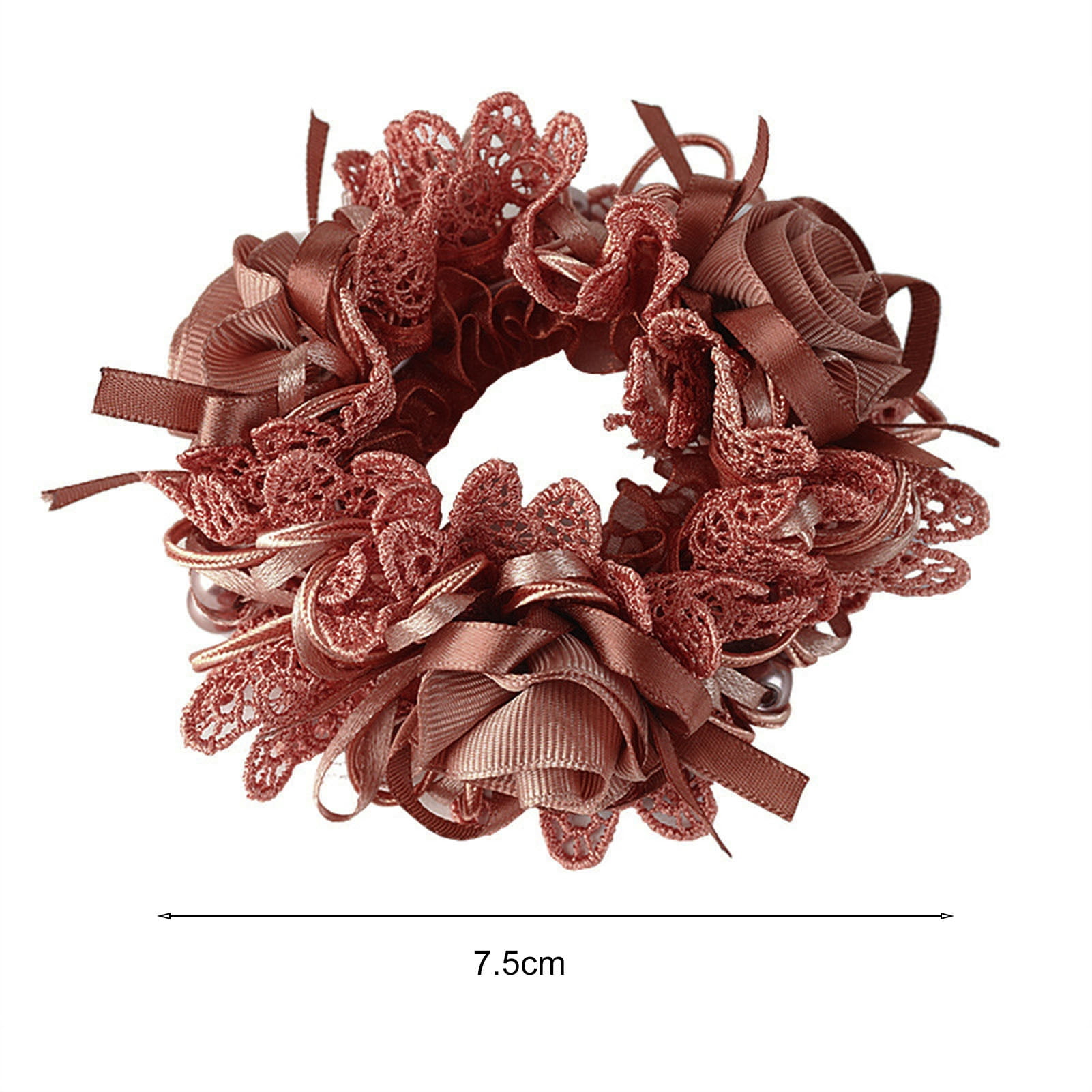 6Pcs Elegant Lace Scrunchies Hair Ties for Women Girls,Flower Scrunchy Hairtieswith Pearl for Thick Curl Hair Accessories