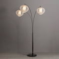 thumbnail image 2 of Bloom 3-Light Arc Floor Lamp in Black Nickel with White Satin Drum Shades, 2 of 9