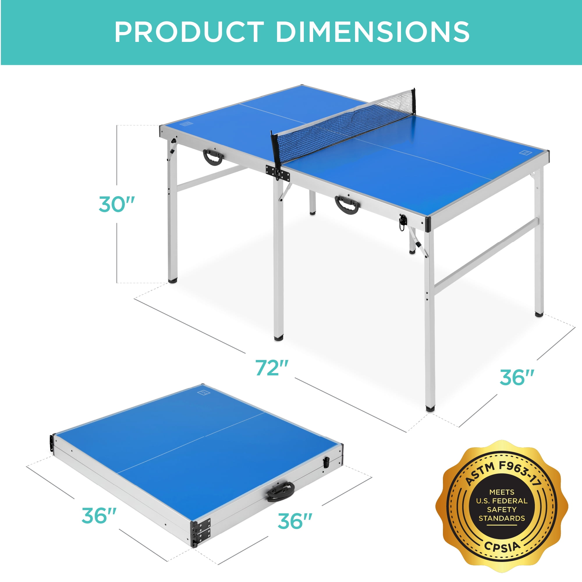 Best Choice Products 6x3 Foot Portable Ping Pong Table, Folding Mid-Size Indoor Outdoor Table Tennis Set - Blue
