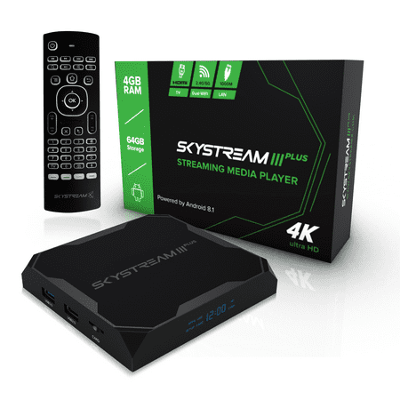 SkyStream Three Plus 4K HDR Android Streaming Media Player with Airmouse Remote (Best Music Streaming App For Android)