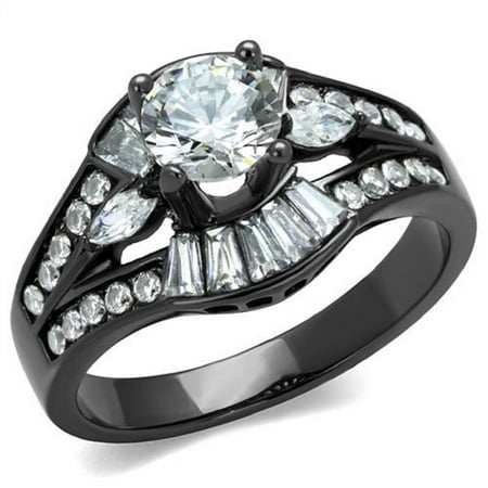 - Stainless Steel Black IP 1.45Ct Solitaire CZ Engagement Cocktail Ring Sizes 5-10