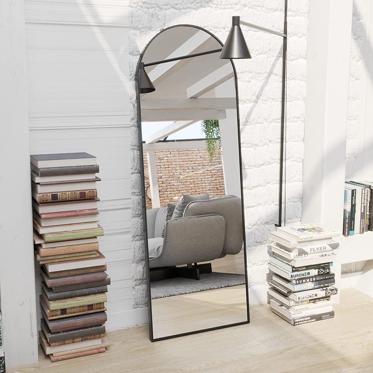 Buy GLSL Length Mirror Arch Standing Floor Mirror, 18x58 Arched Wall