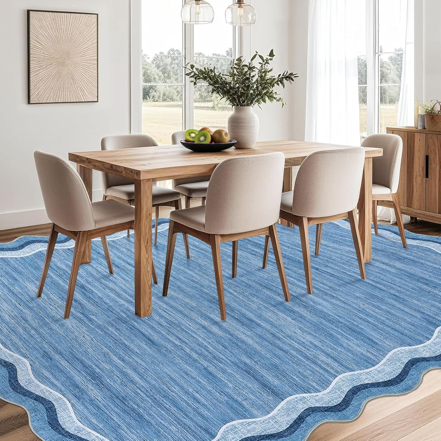 Living Room Rug 8x10 Modern Plain Carpet Washable Area Rug Stain Resistant Easy to Clean Carpet Non Slip Low Pile Floor Cover for Bedroom Playroom Nursery Apatrtment,Blue