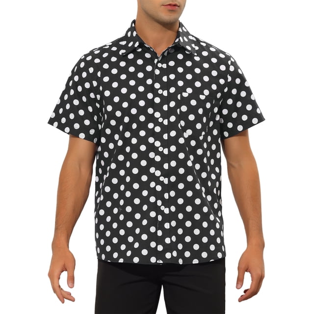 Camisas de vestir INSPIRE CHIC para hombres, ajuste slim, con puntos, botones, de manga corta, camisetas cortas, XL, negras