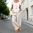 thumbnail image 2 of IWRICH 2 Piece Outfits for Women Half Sleeve Linen Sets Crew Neck Tops Wide Leg Pants Set Plus Size Summer Matching Suits White XL, 2 of 4