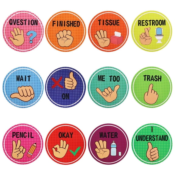 12Pcs Educational Hand Signals Charts Visual Learning Tool Classroom Decors Waterproof For Multisensory Teaching Aid
