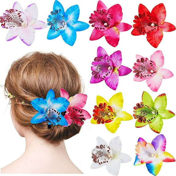 10PCS Women Big Chiffon Orchid Flower Bohemian Flowers Hair Clip for Bridal Wedding Accessory Hair Pins Hair Barrette Accessories