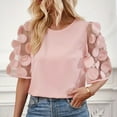 thumbnail image 2 of Women's Lightweight Blouse Daily Lace Sleeve Patchwork Daily Elegant Round Neck Regular Fit Tops, 2 of 2