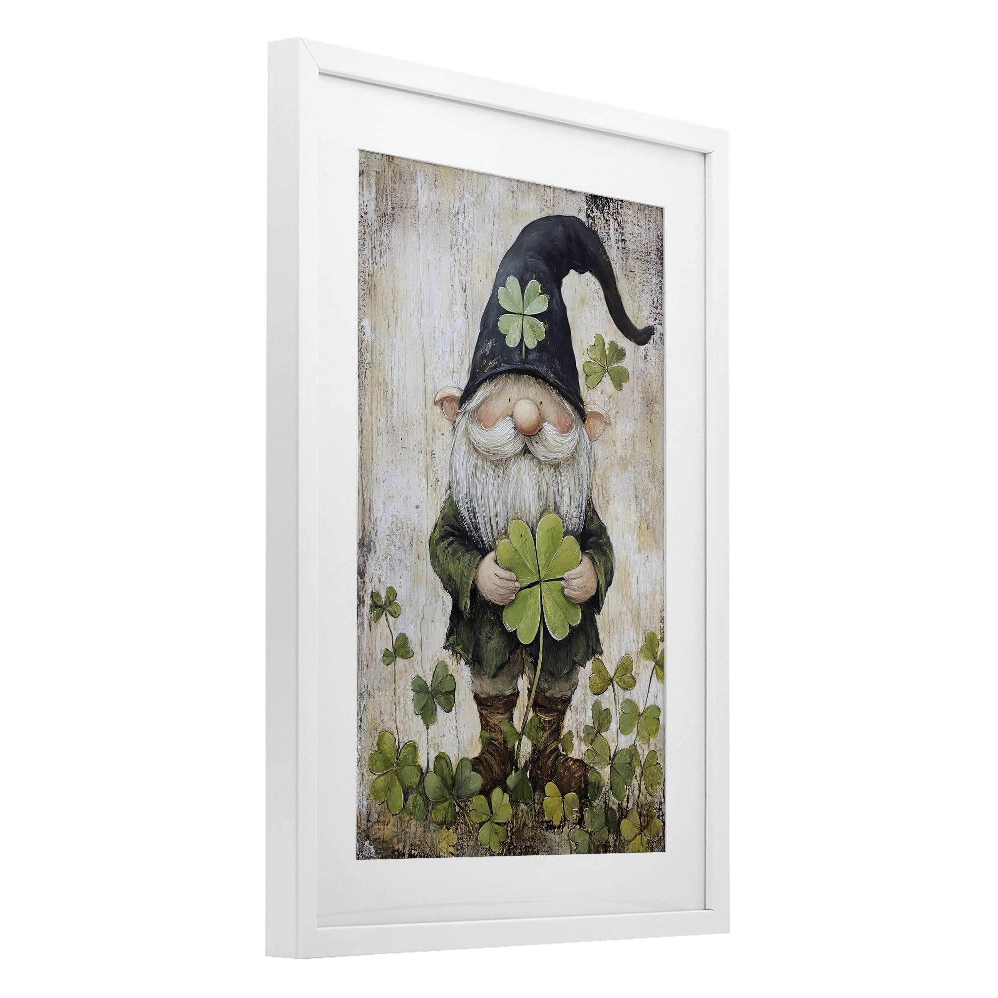Stupell Industries Cottage Shamrock Gnome White Framed Print Under Glass, design by Tina LeCour