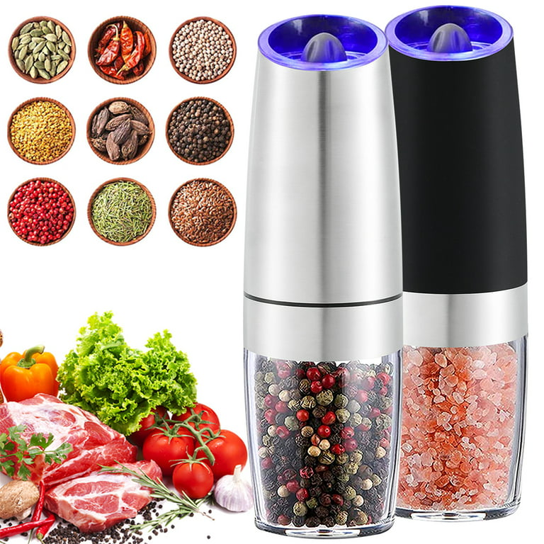 Electric Gravity Salt and Pepper Grinder, Automatic Pepper and Salt Mill, Battery-Operated with Adjustable Coarseness, Premium Stainless Steel with