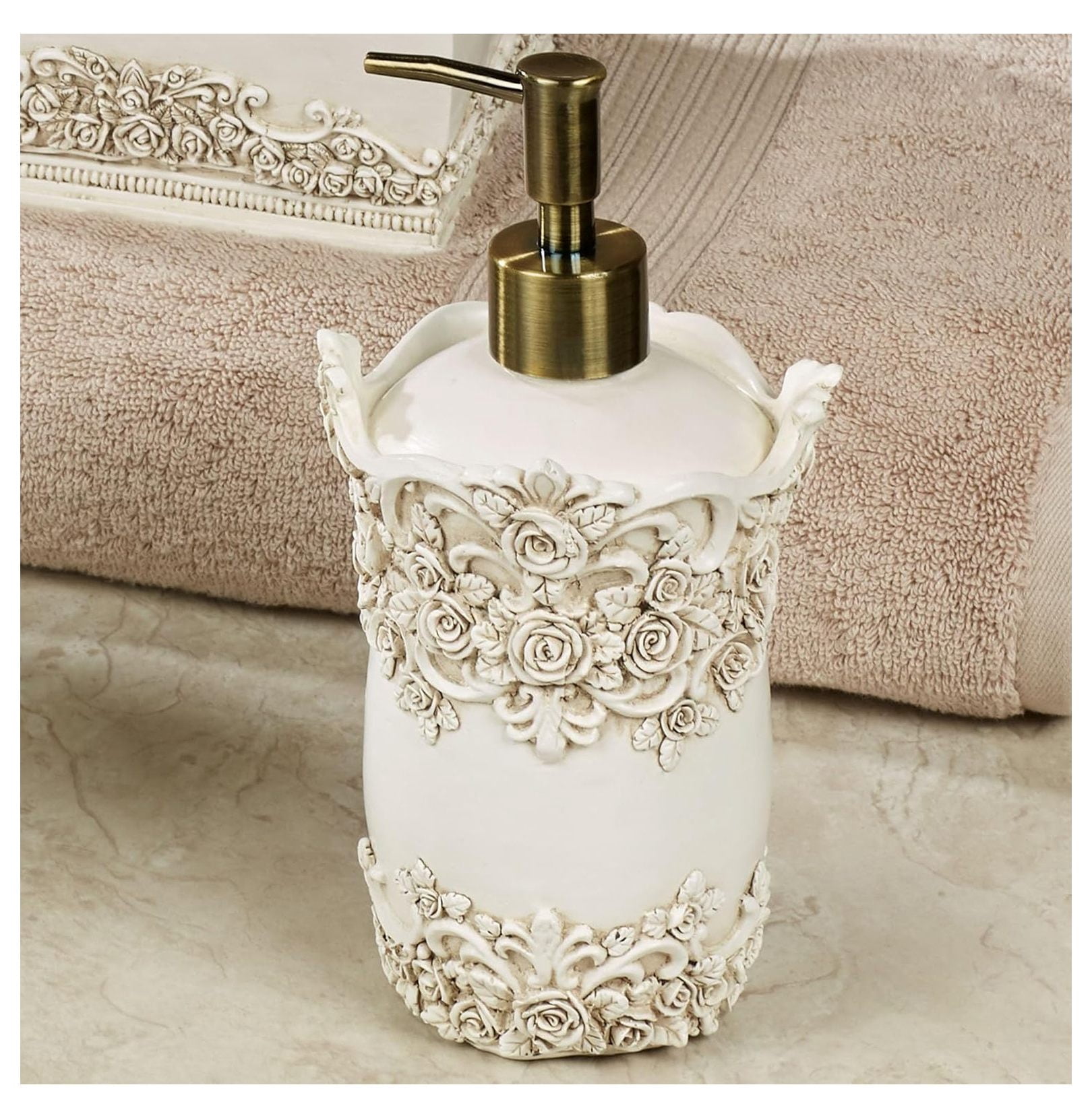 Victoria Rose Antique Ivory Soap Dispenser for Bathroom or Vanity Area