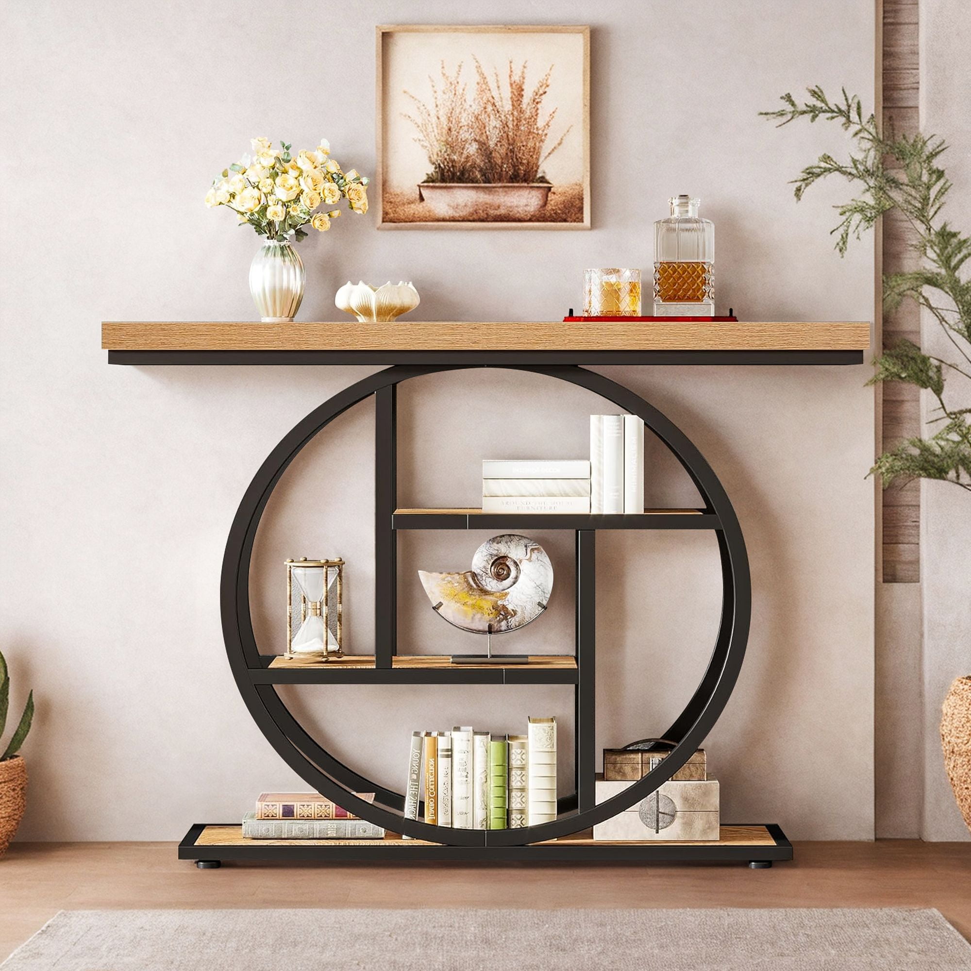 Demi Bonn 41"dustrial Console Table for Entryway, Farmhouse Sofa Tables Behind Couch, Rustic Wood and Metal Foyer Table with 3-Tier Shelves for Hallway Living Room, Brown