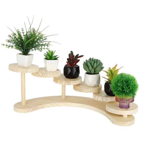 6-Tier Wooden Desk Plant Stand, Tabletop Plant Shelf with Multi-Level Round Platforms, Desktop Succulent and Flower Pot Stand for Window Sill Living Room Office Balcony Garden Decor