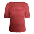 thumbnail image 3 of Women's Floral Crochet Short Sleeve Top with Round Neck Hollow Out Design Breezy Knit Blouse for Beach Vacation, 3 of 7