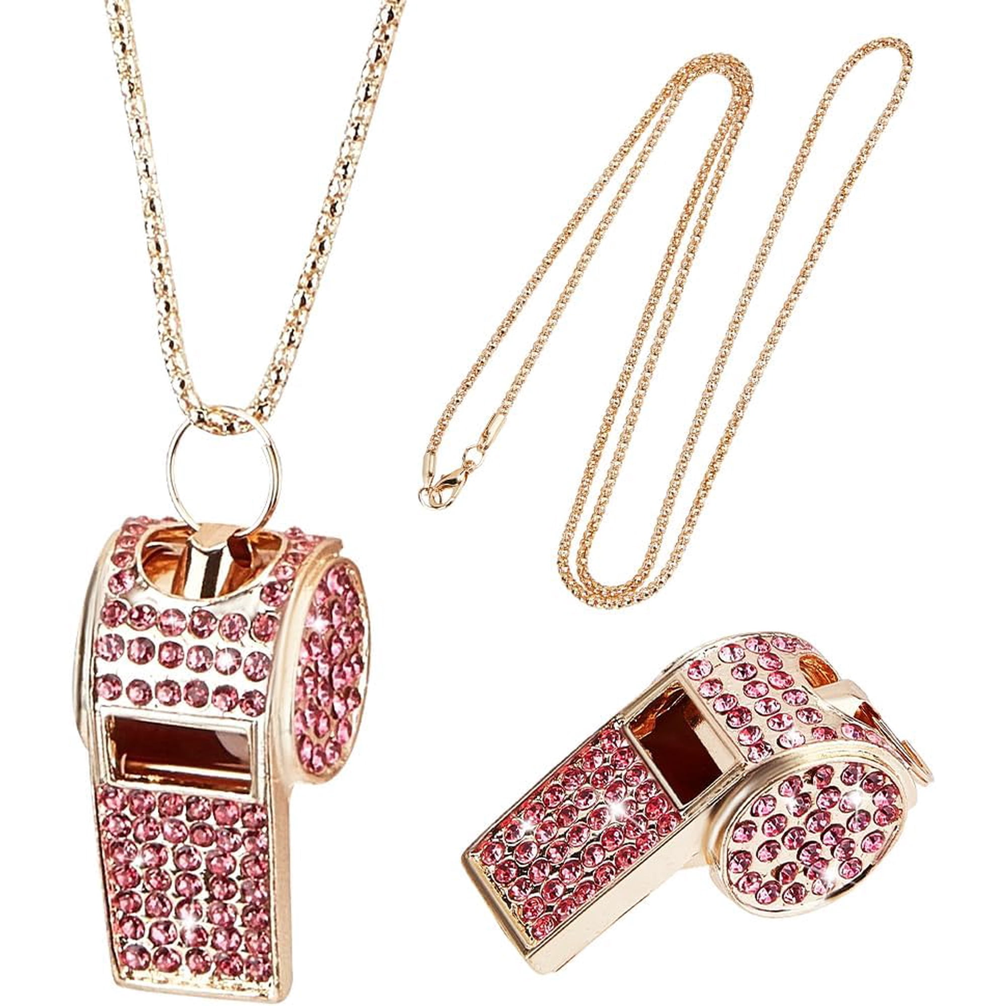 Coaches Whistle with Lanyard Gold Whistle Necklace Metal Bling Rhinestone Whistle Chain Shining Whistle with Lanyard for Women Teachers Coacheses Referees Training Accessories