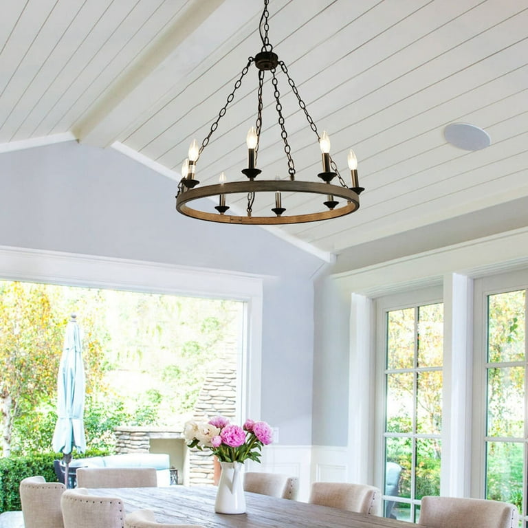The Gray Barn Farmhouse Wagon Wheel 8 Light Chandelier W26