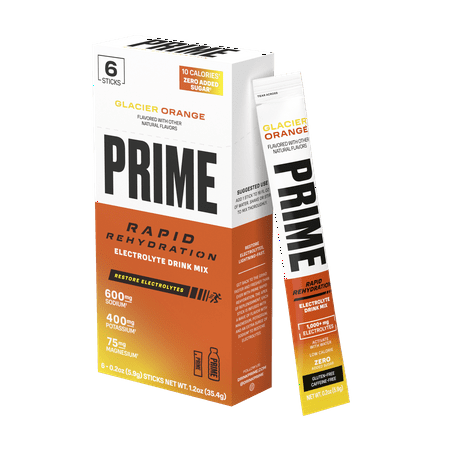 Prime Rapid Rehydration Sticks, Glacier Orange, 6 Count, Box